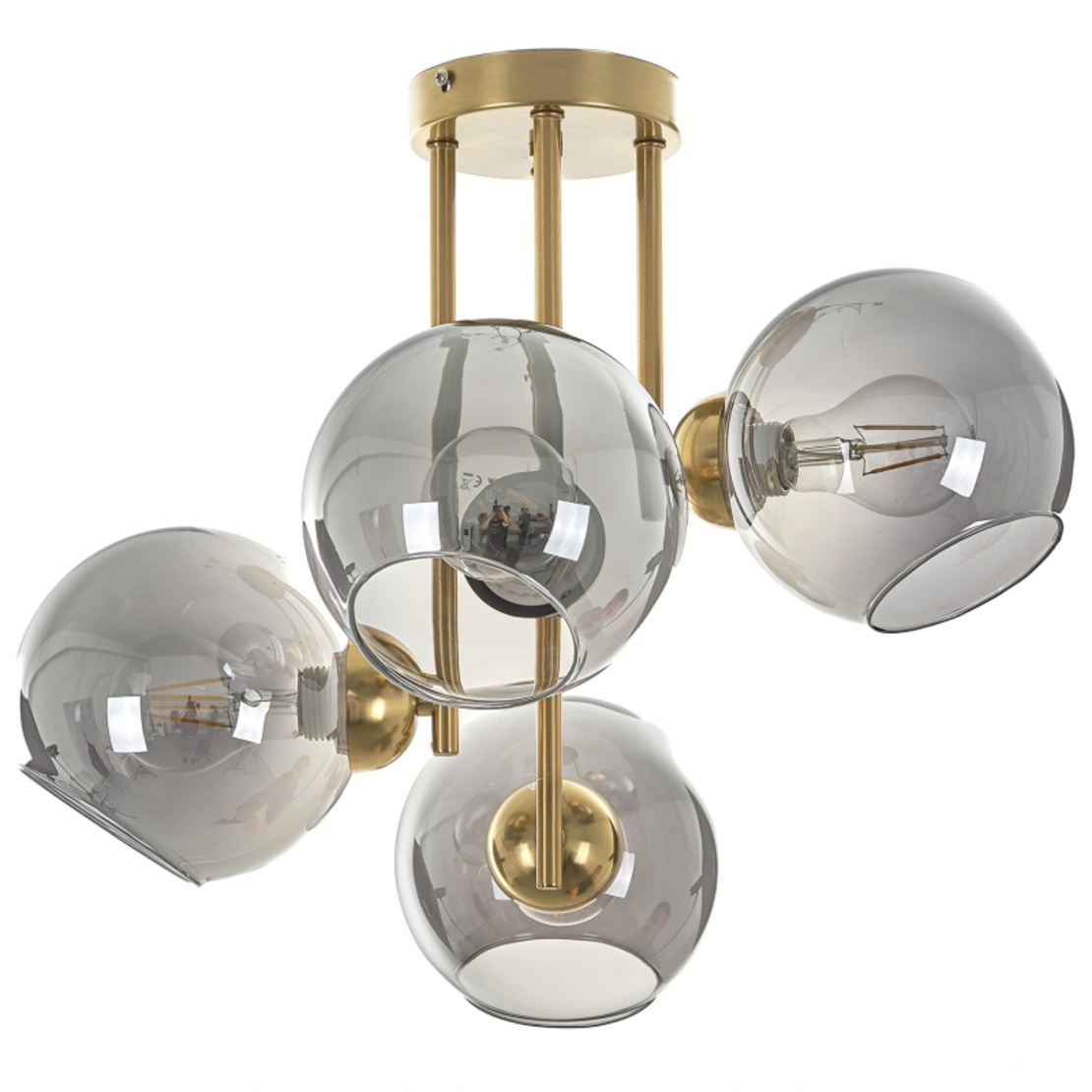 Модерен полилей 4 × E27 с метал и стъкло – матирано злато и хром