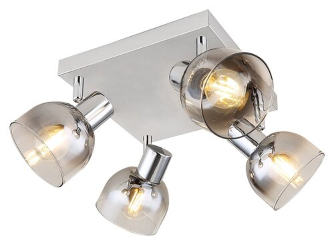 Модерен спот 4-ка – хром и опушено стъкло, E14, 4x40W