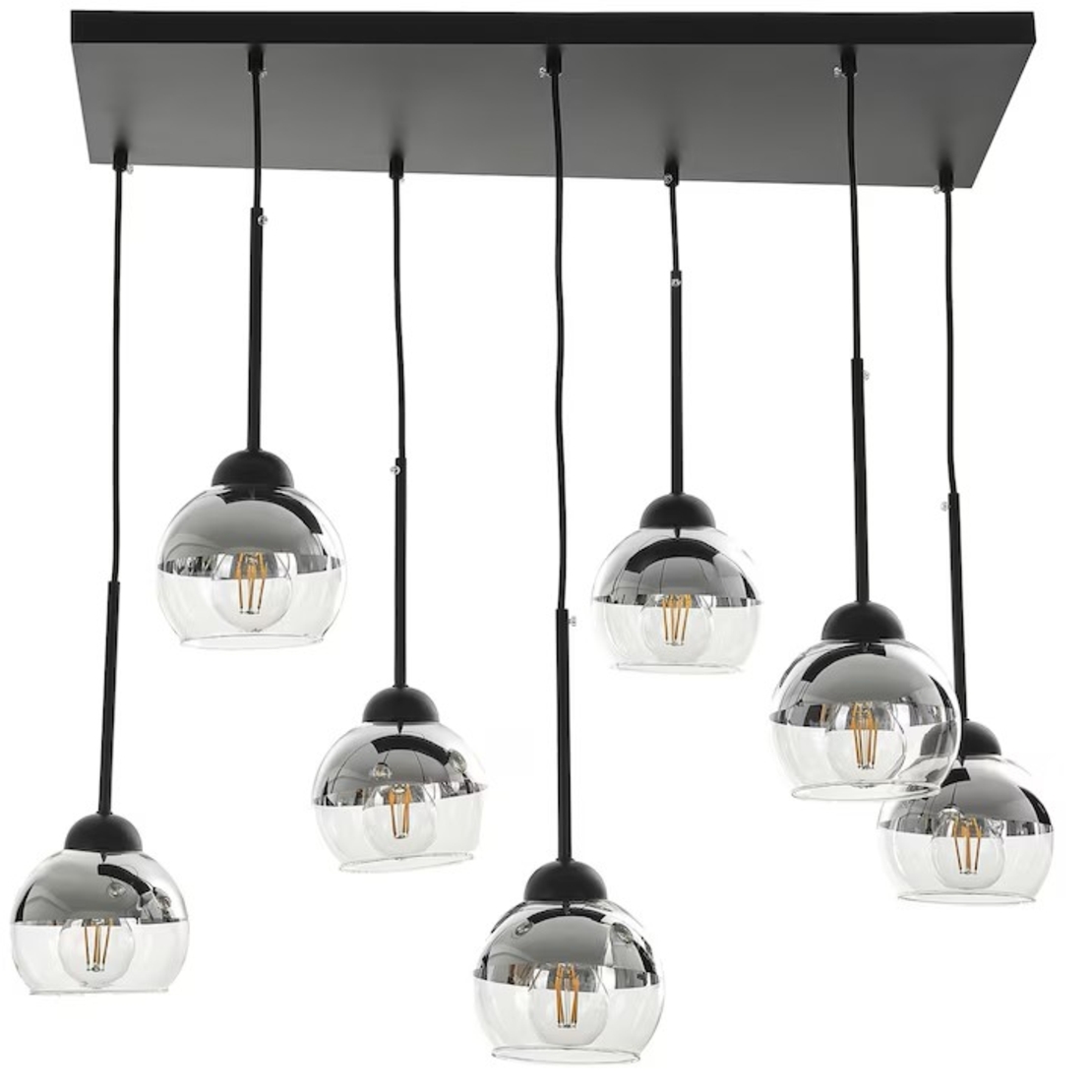 Луксозен полилей E27 – черно и хром осветително тяло с 7 светлоизточника