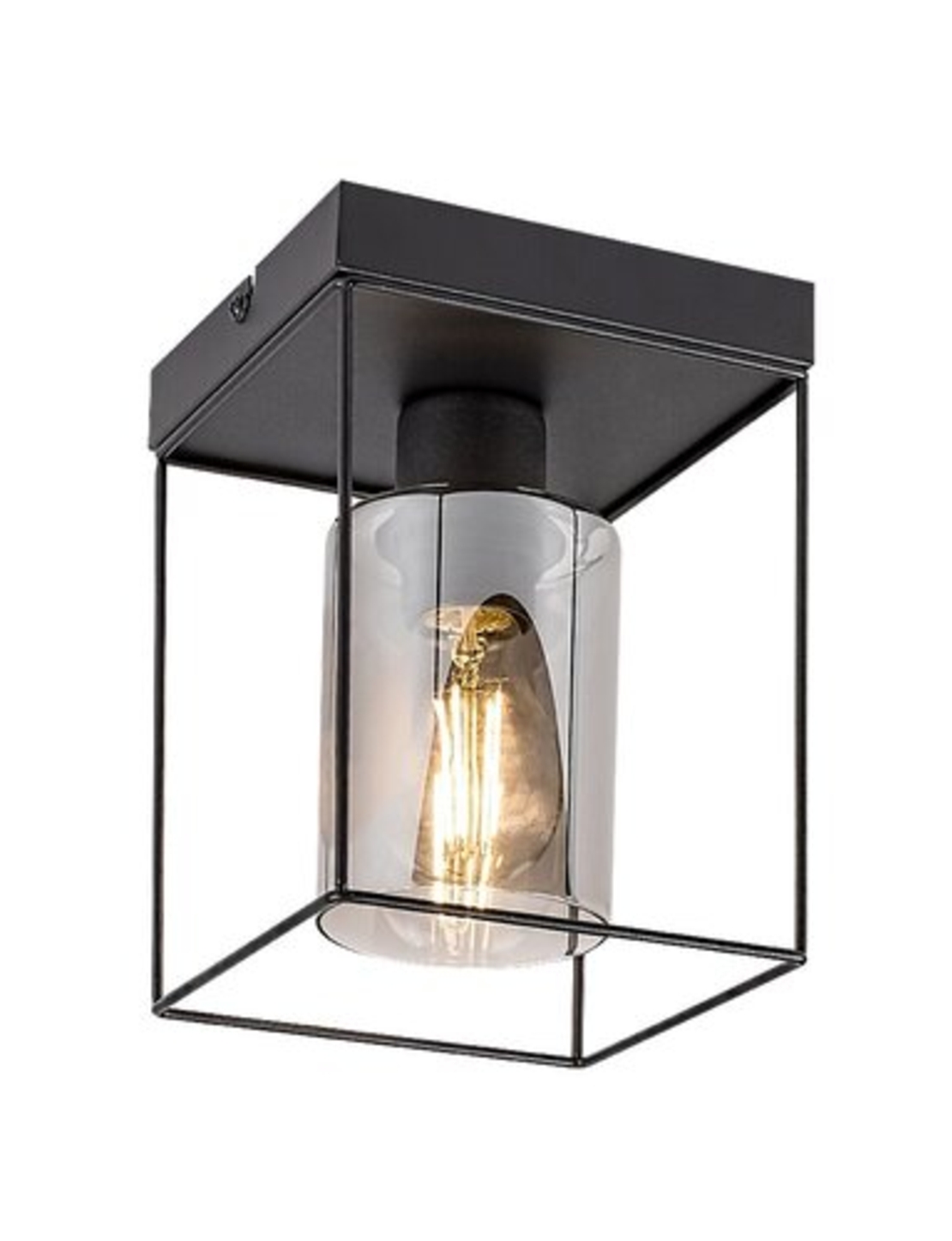 Модерен таванен плафон 1xE27 – черен метал и прозиращо кафяво стъкло