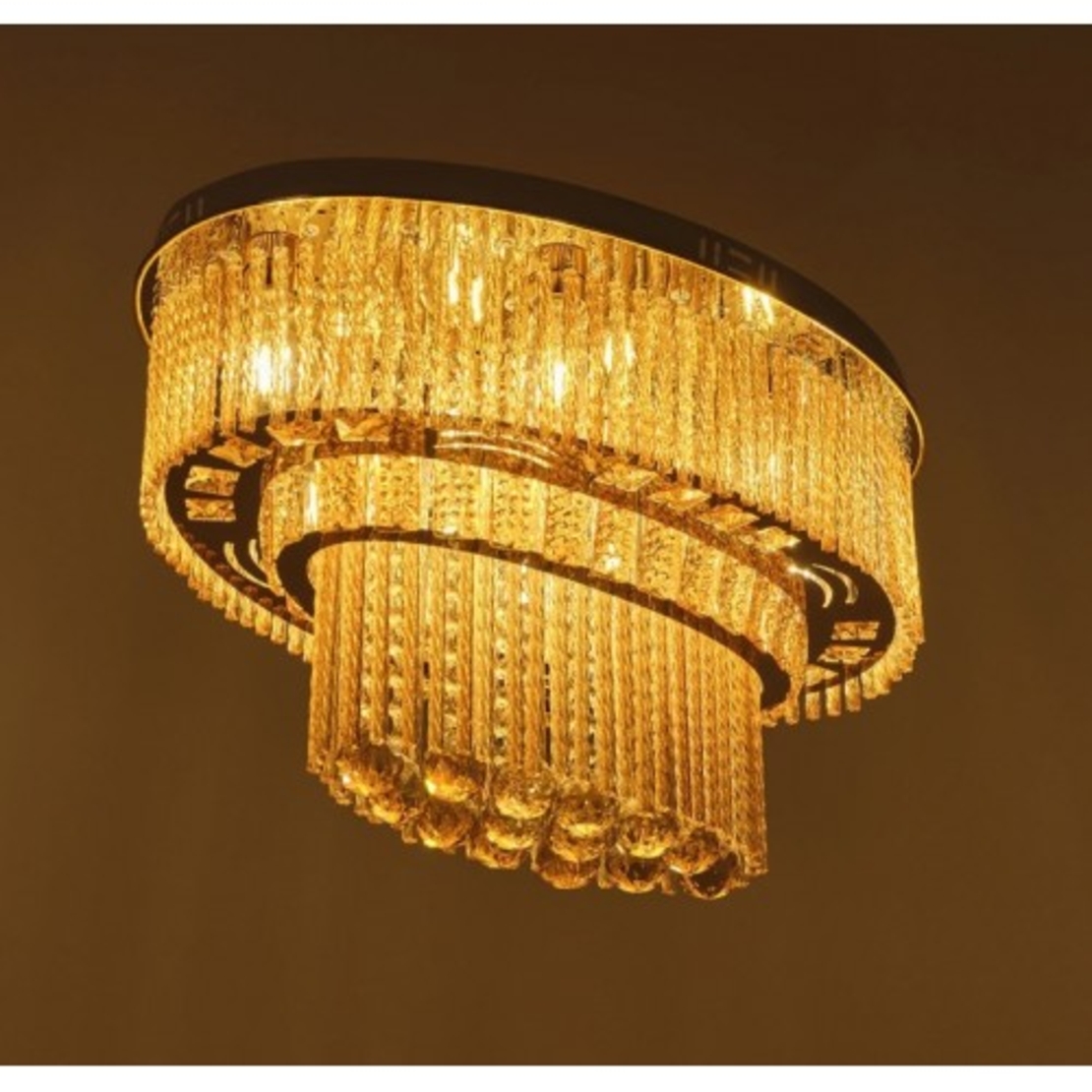 Луксозен златен полилей с LED, RGB и Bluetooth – 8xE27, метал и кристал