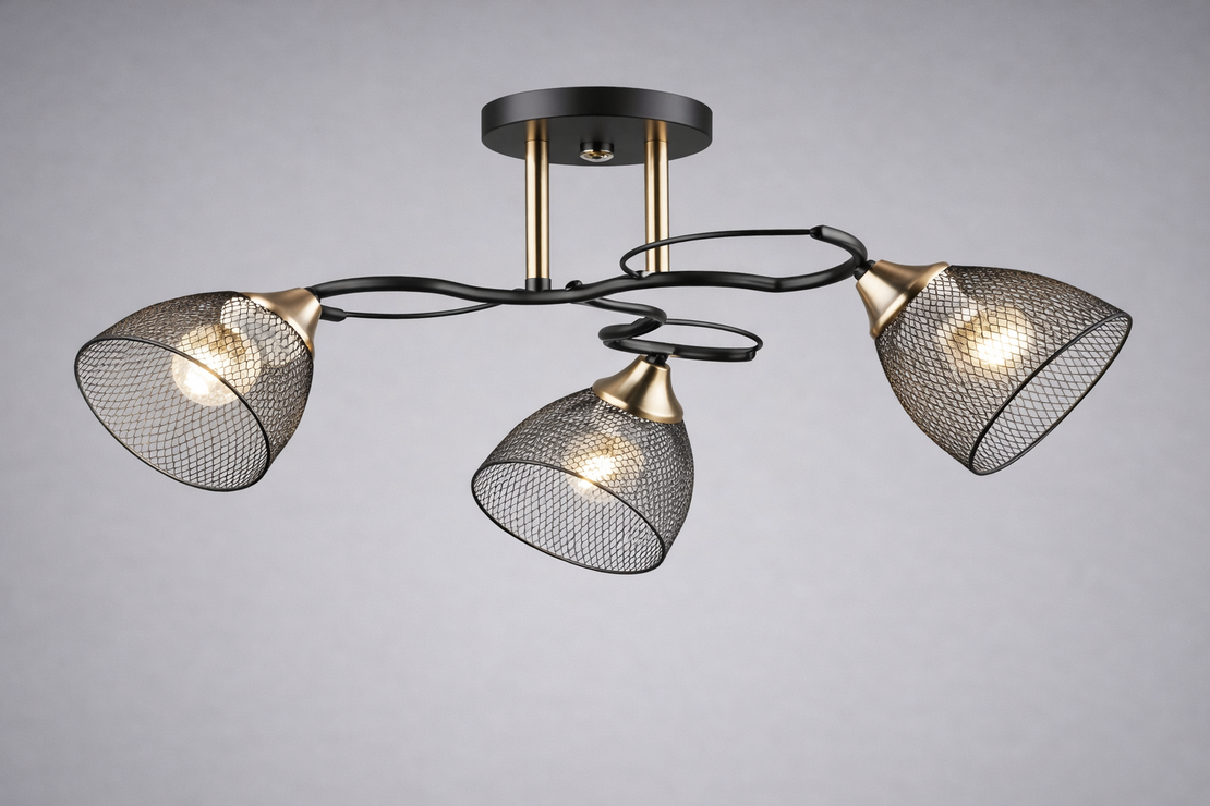 Модерен полилей 3 × E27 с метал – черно и мед