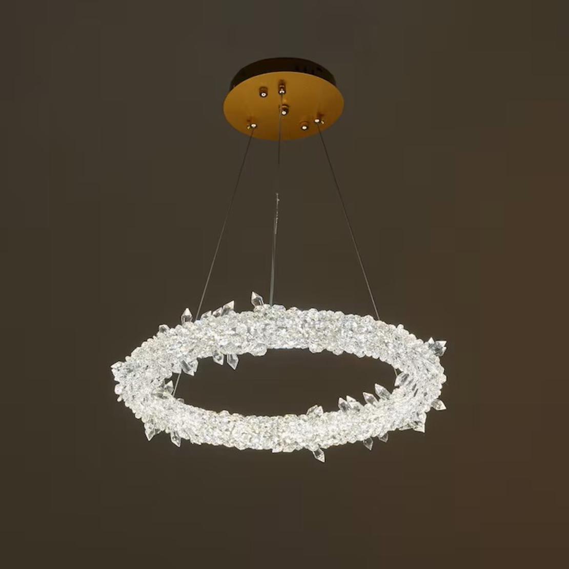 Луксозен LED полилей от метал и кристал – злато, 140W, с дистанционно и регулируема височина