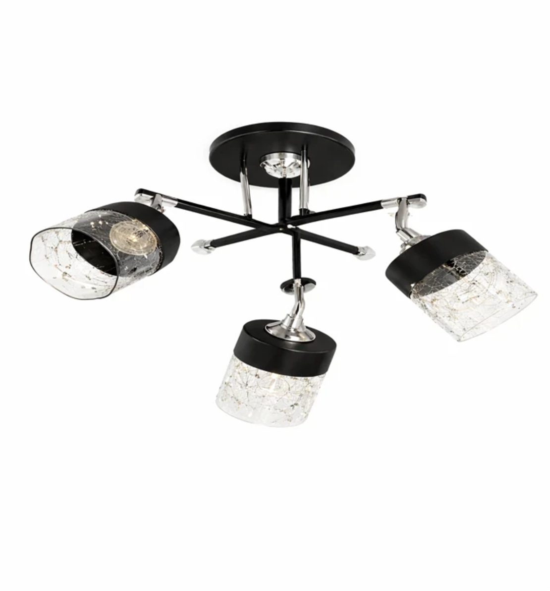 Полилей черен 3XE27 с хром и стъкло с подвижни рамена