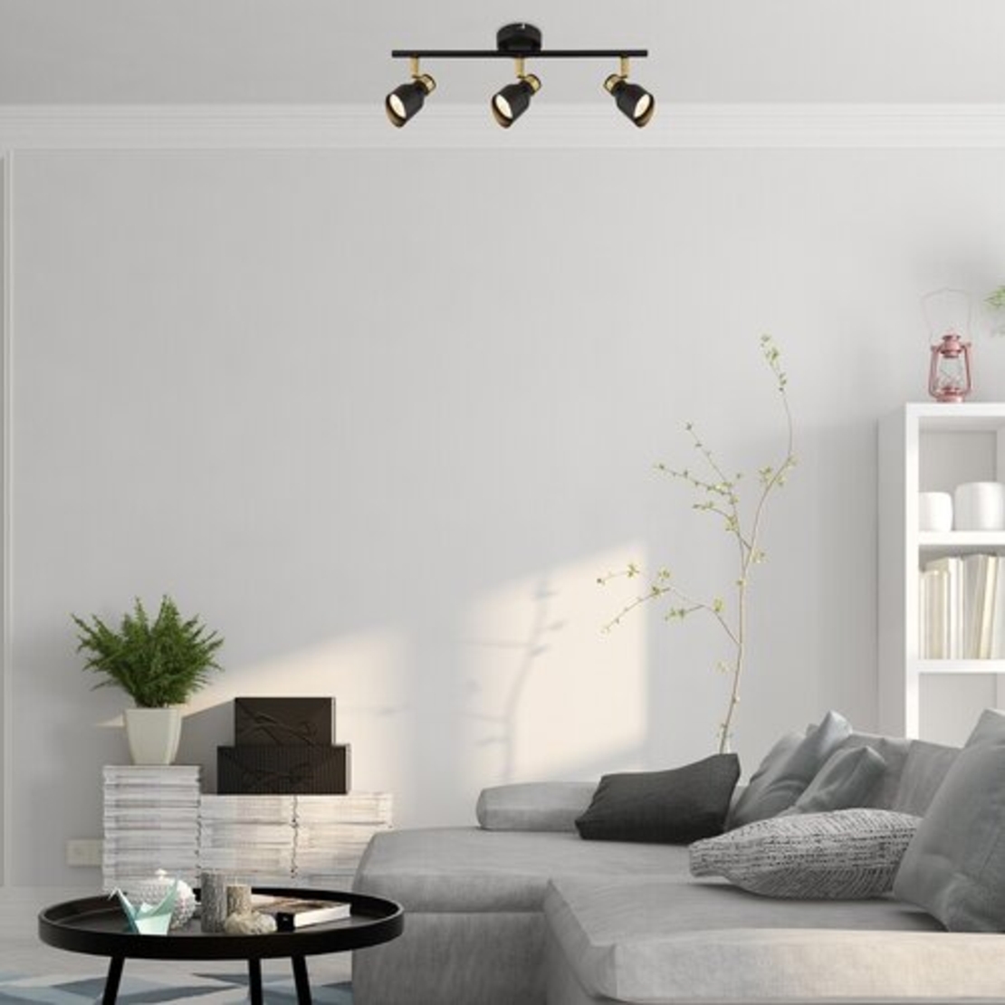 Модерен троен GU10 спот в черно и злато