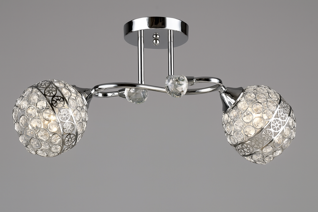 Елегантен двоен хромиран полилей от метал и кристал – 2xE27