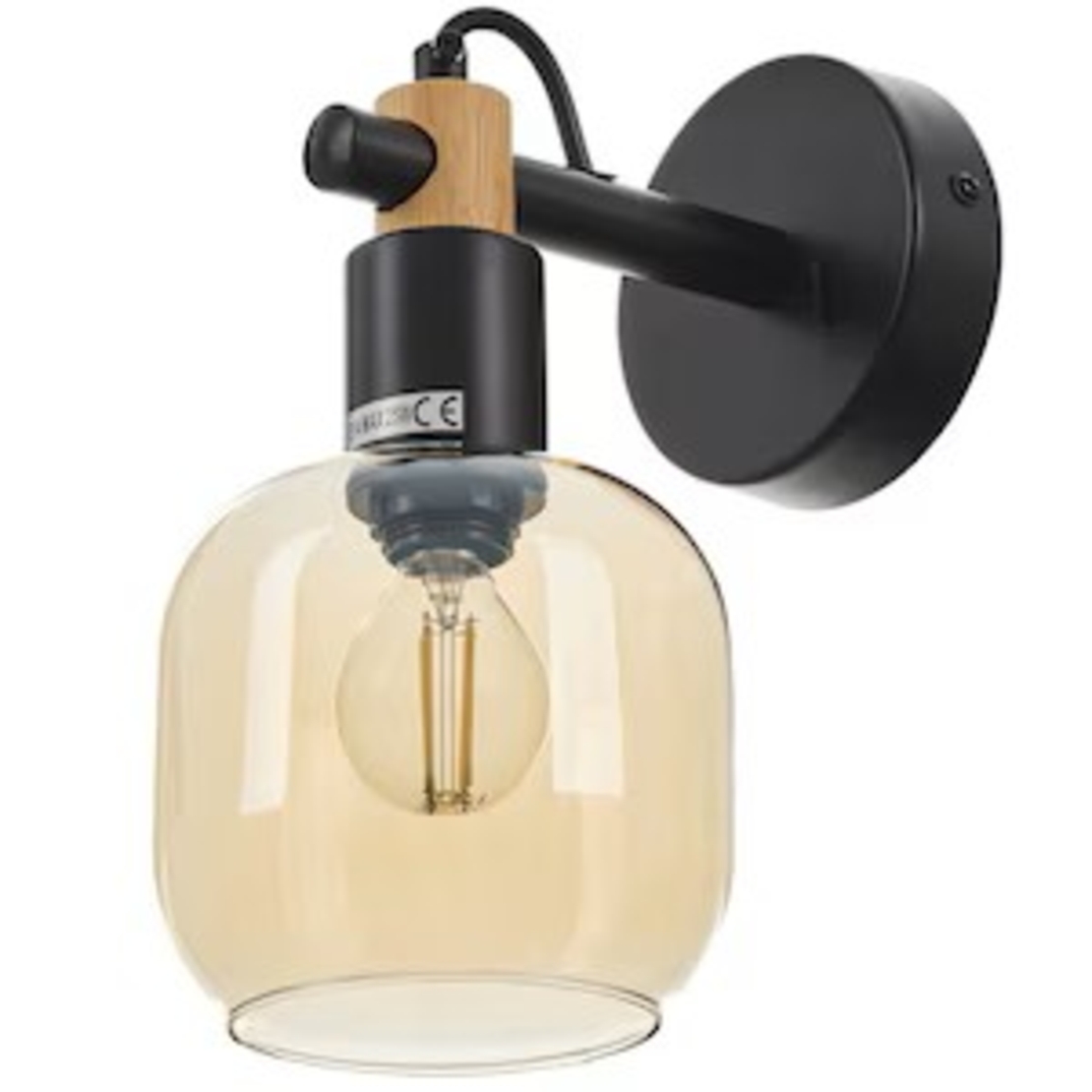 Винтидж стенен аплик – черен метал и дърво, с ключ, E14