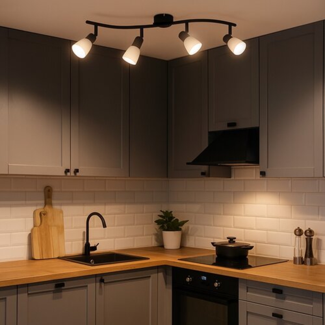 Спот4xE14, 40W черенp и бяло