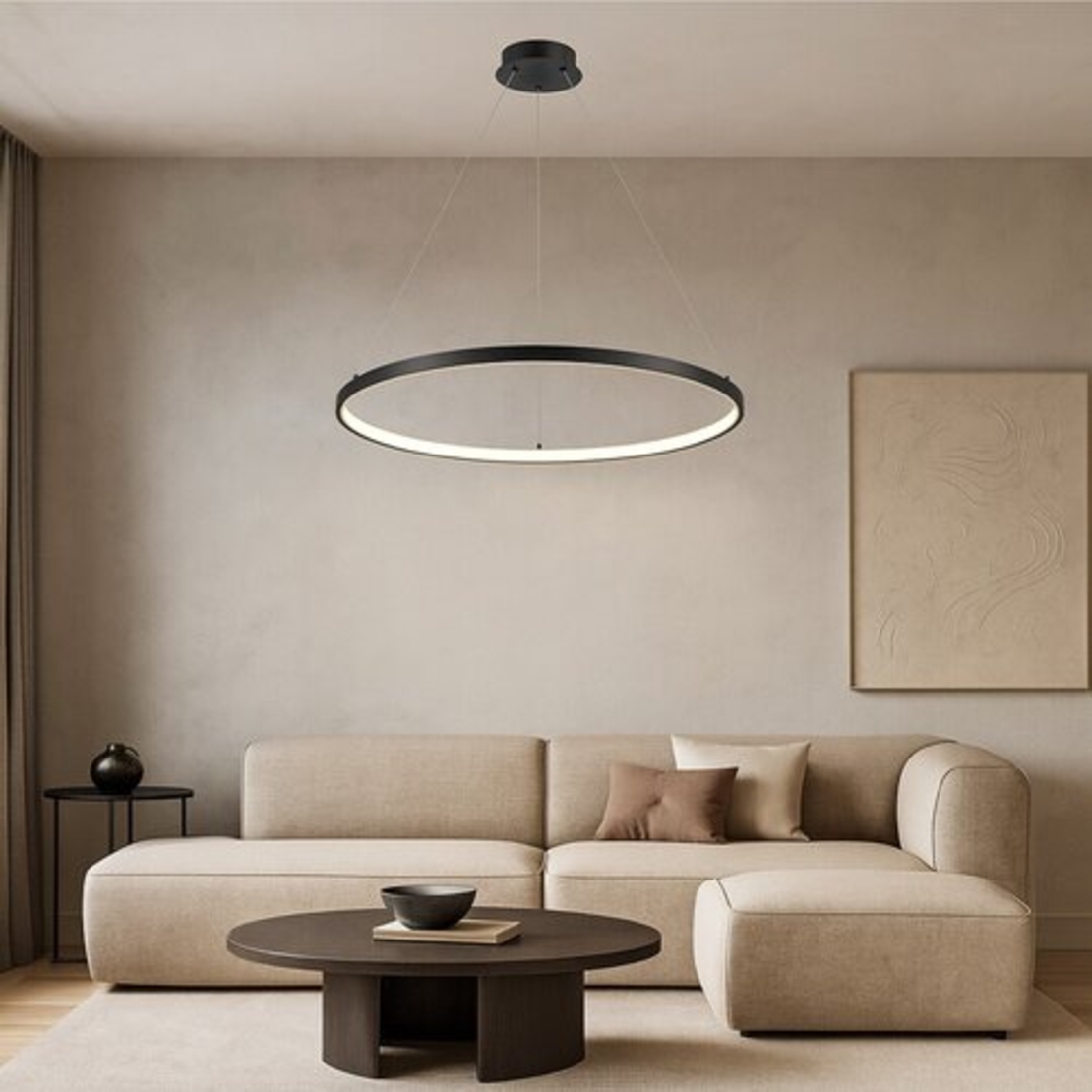 Модерен LED полилей 55W – черен метал и бял силикон с топла светлина