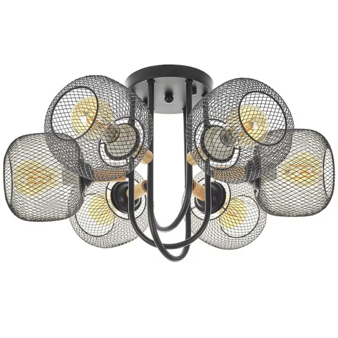 Полилей 6×E27 черен с дърво