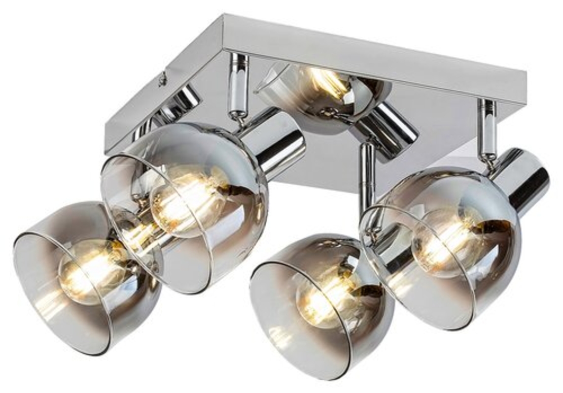 Модерен спот 4-ка – хром и опушено стъкло, E14, 4x40W