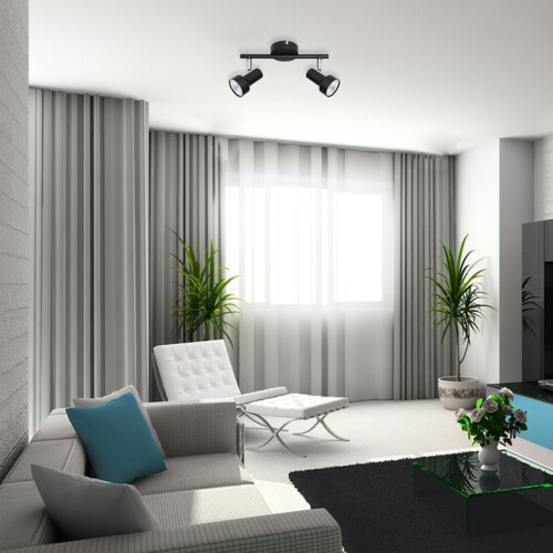 Модерен двоен спот осветител – черен метал, GU10, 2x50W