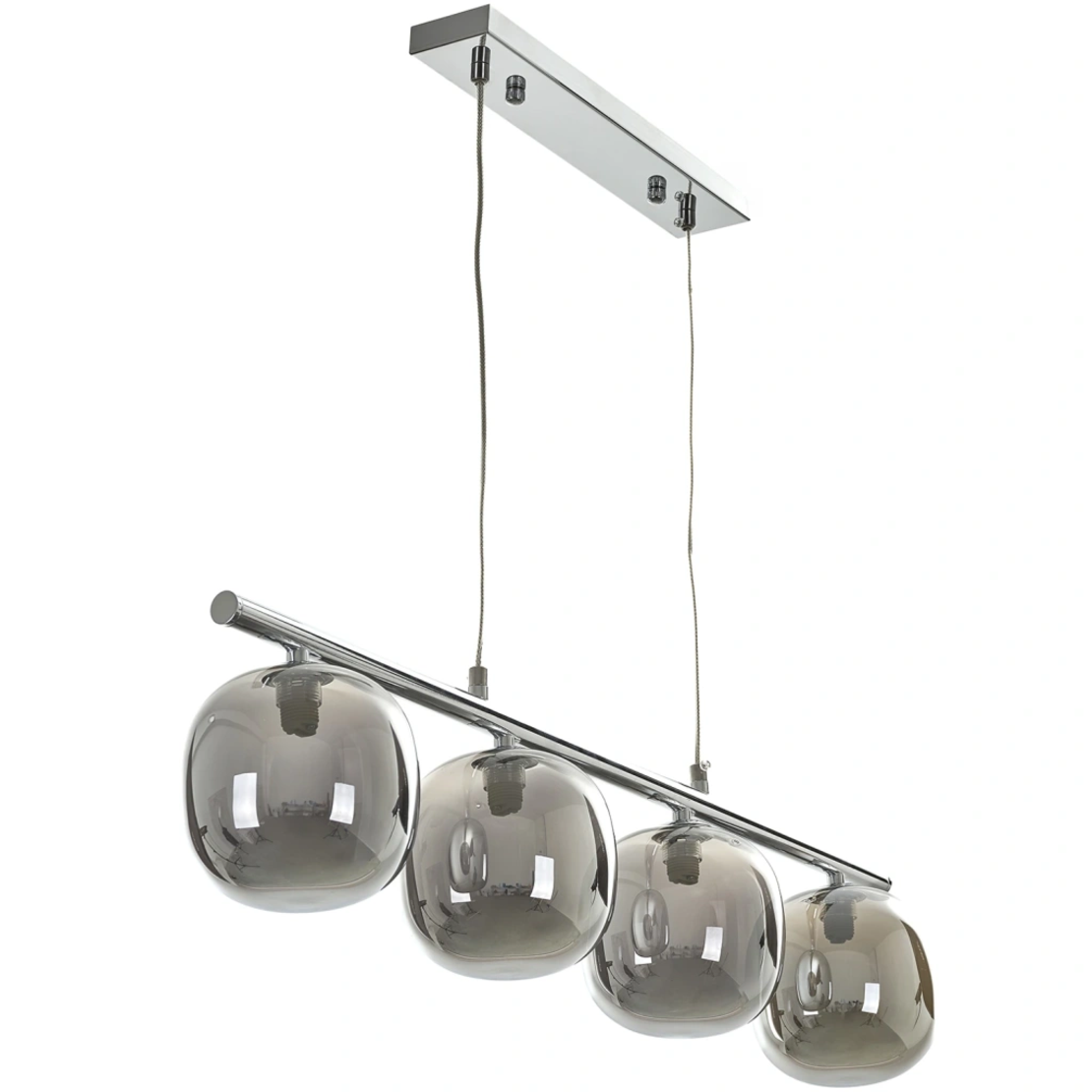 Висящ полилей в хром – 4xG9, стъклени абажури, регулируема височина, модерен стил