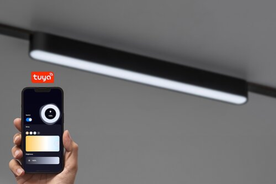 Смарт LED релсово осветление – 13W, регулируема цветна температура 2700–5500K, Wi-Fi, черен алуминий