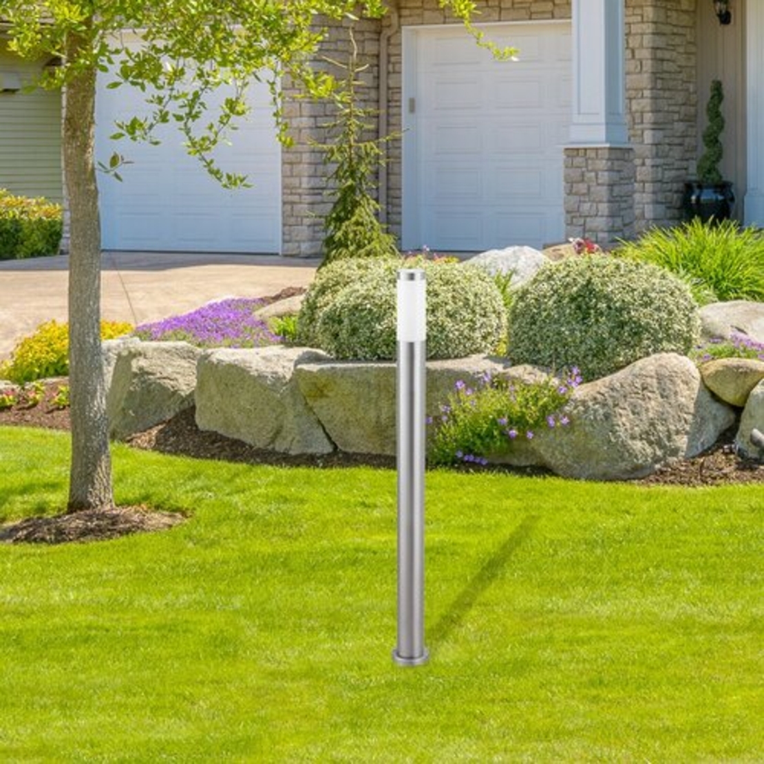 Модерен външен стълб Inox Torch E27 – стилно градинско осветление с атенен-хром покритие и IP44 защита