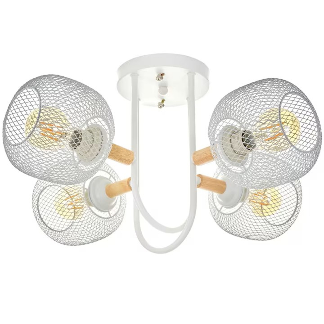 Полилей 4×E27 бял с дърво