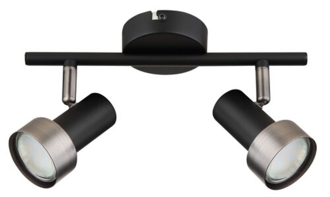 Модерен спот 2-ка – матирано черен и матиран хром метал, GU10, 2x50W