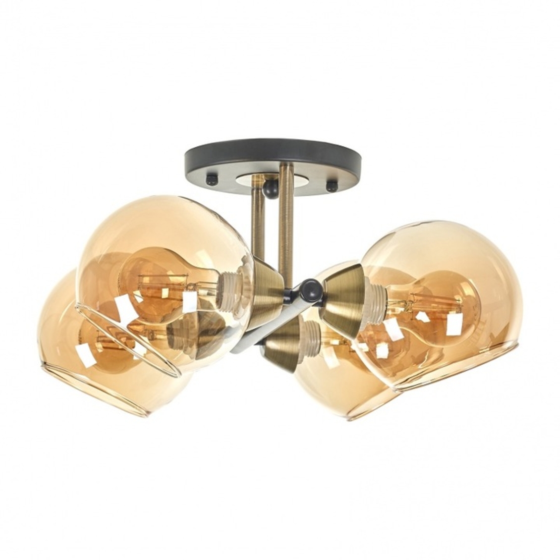 Класически таванен полилей – бронз и черно с прозрачни стъклени абажури, 4xE27