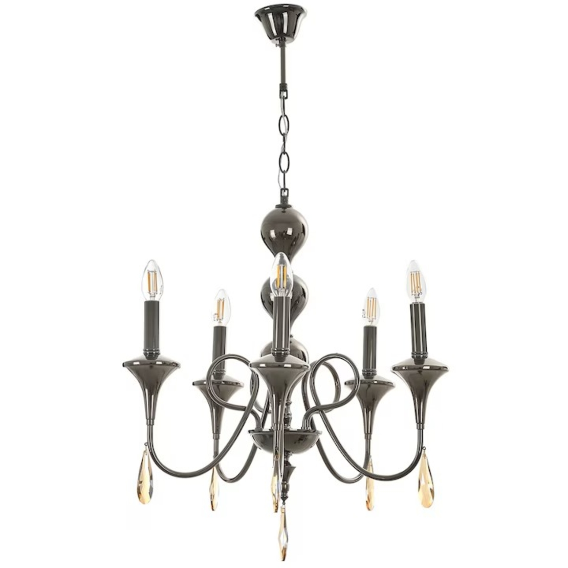 Класически полилей 6xE14 – черен метал и регулируема височина