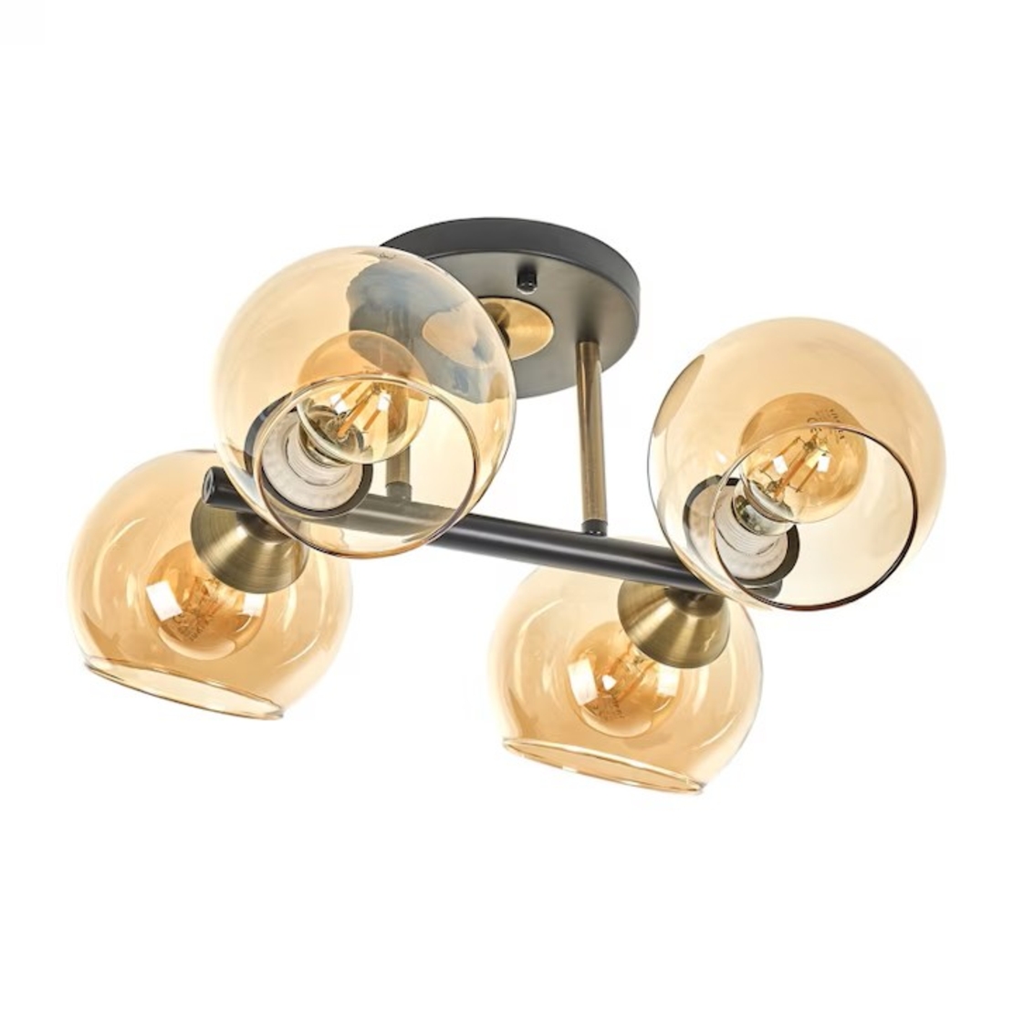 Класически таванен полилей – бронз и черно с прозрачни стъклени абажури, 4xE27