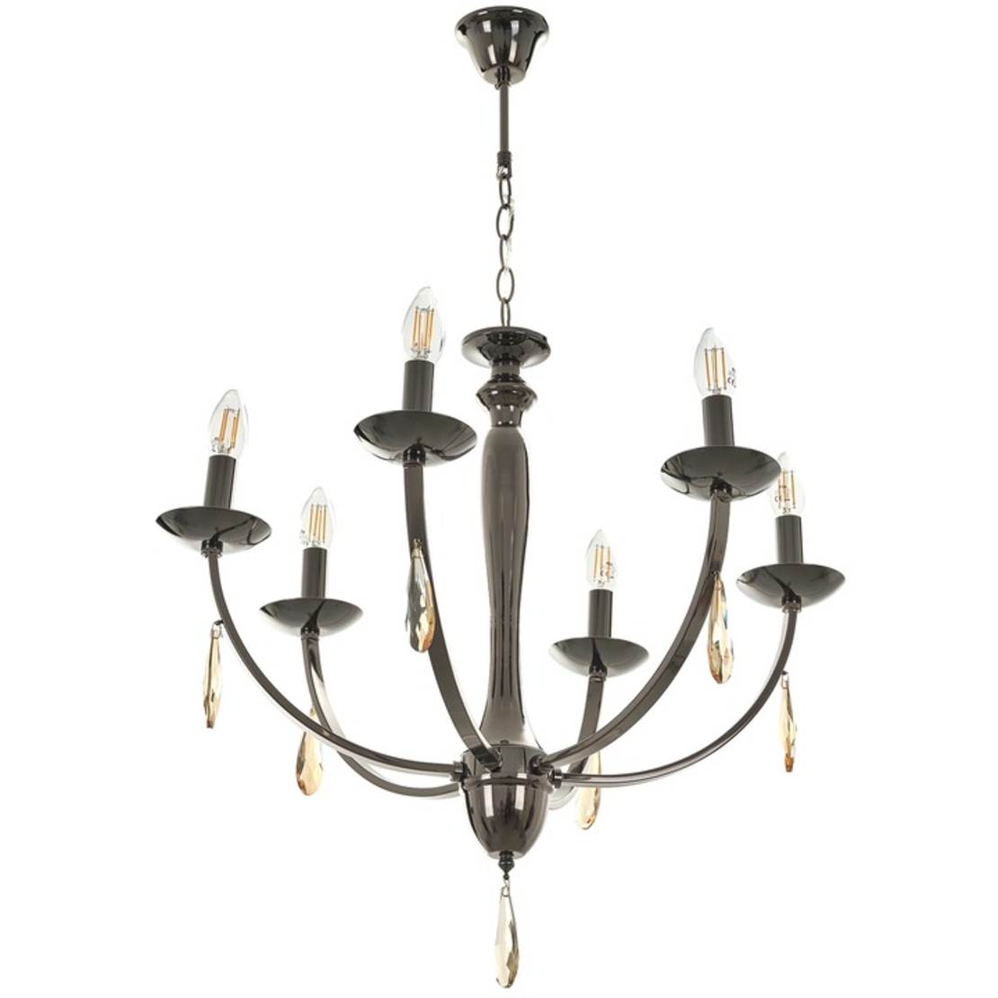 Класически полилей с кристали 6xE14 – черен метал и регулируема височина