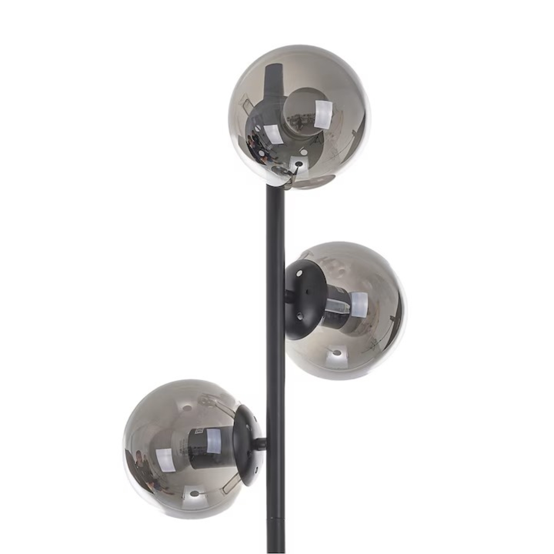 Модерна подова лампа от метал и стъкло – черна, 3 X E27,    с кабел и ключ