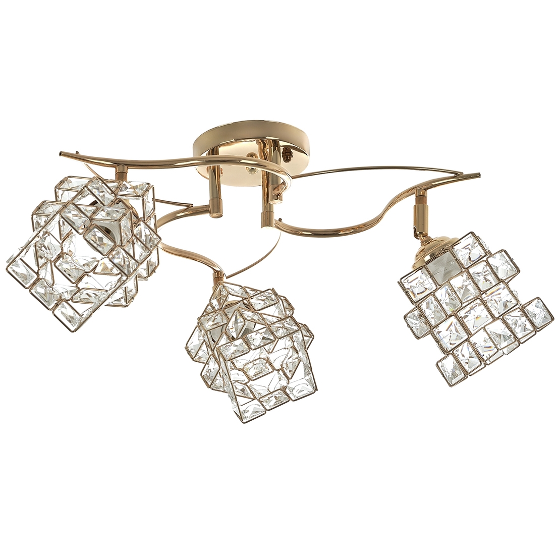 Елегантен златист полилей от метал и кристал – 3xE27