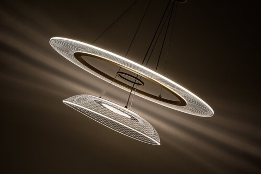 Модерен LED полилей 36W, златен метал и акрил, Ø550 мм