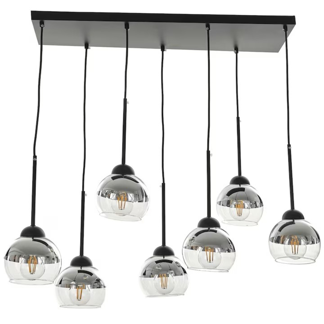 Луксозен полилей E27 – черно и хром осветително тяло с 7 светлоизточника