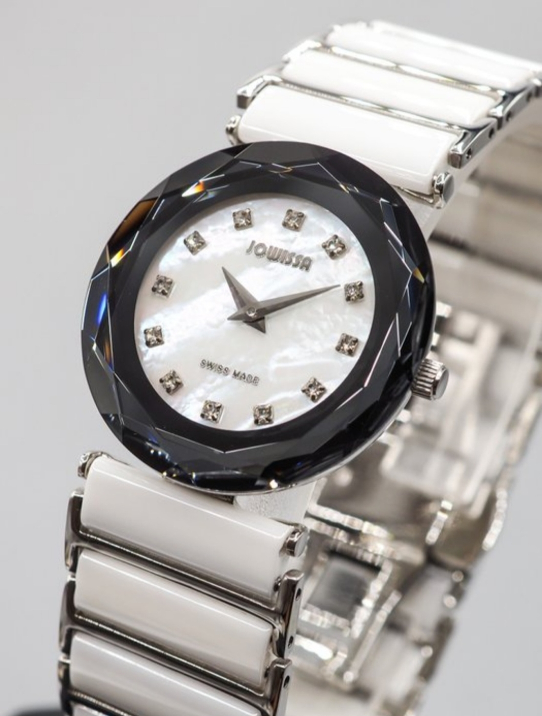 Jowissa Faced Sapphire Crystal White Ceramic