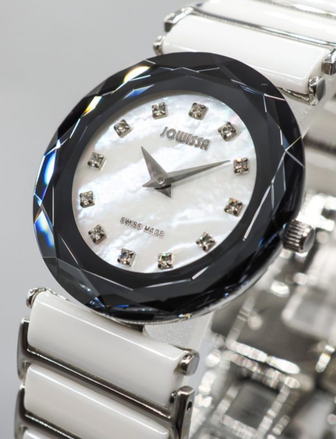 Jowissa Faced Sapphire Crystal White Ceramic