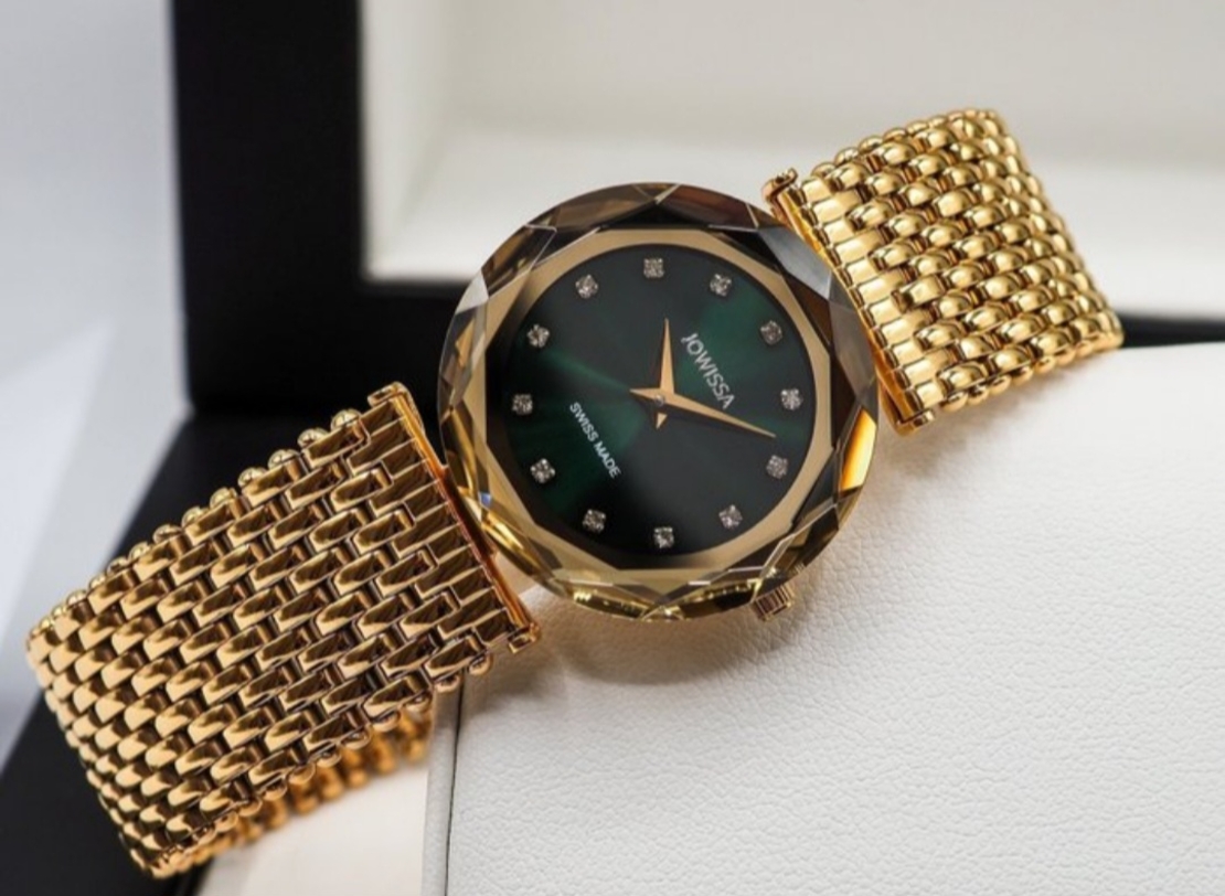 Jowissa Faced Sapphire Crystal Gold/Green