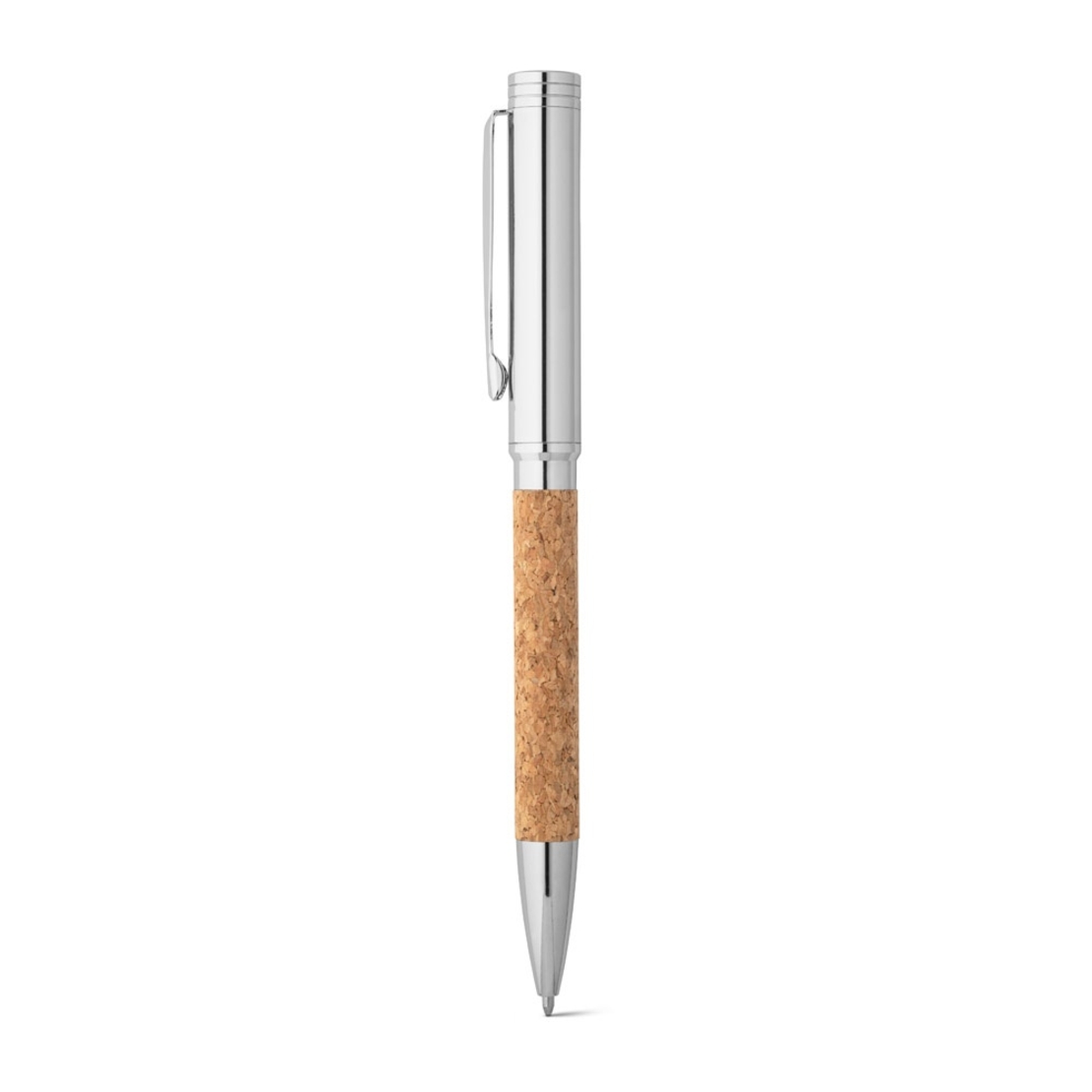 Химикалка от корк и метал с механизъм за завъртане
