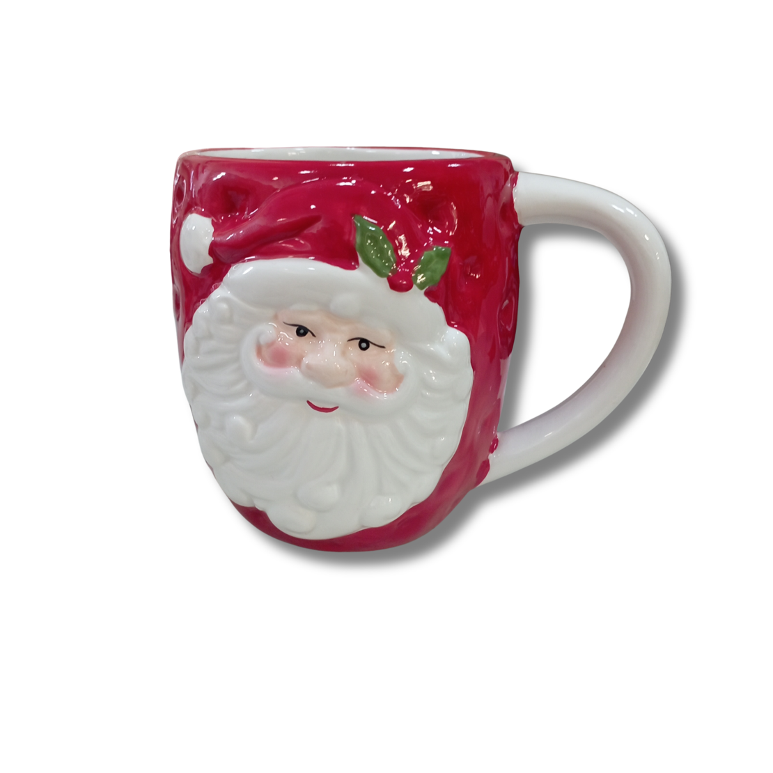 Керамична Коледна Чаша с 3D Релефна Фигура на Дядо Коледа – Червена