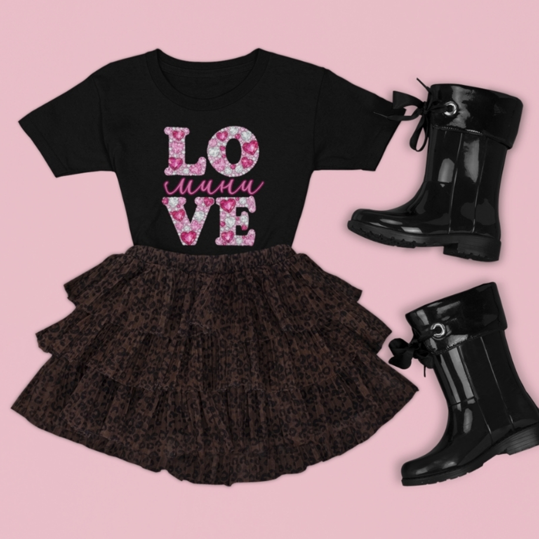 Комплект Тениски „Мама и аз“ LOVE с принт розови кристали