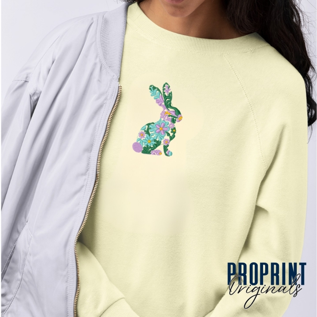 Floral Bunny Embroidered Sweatshirt