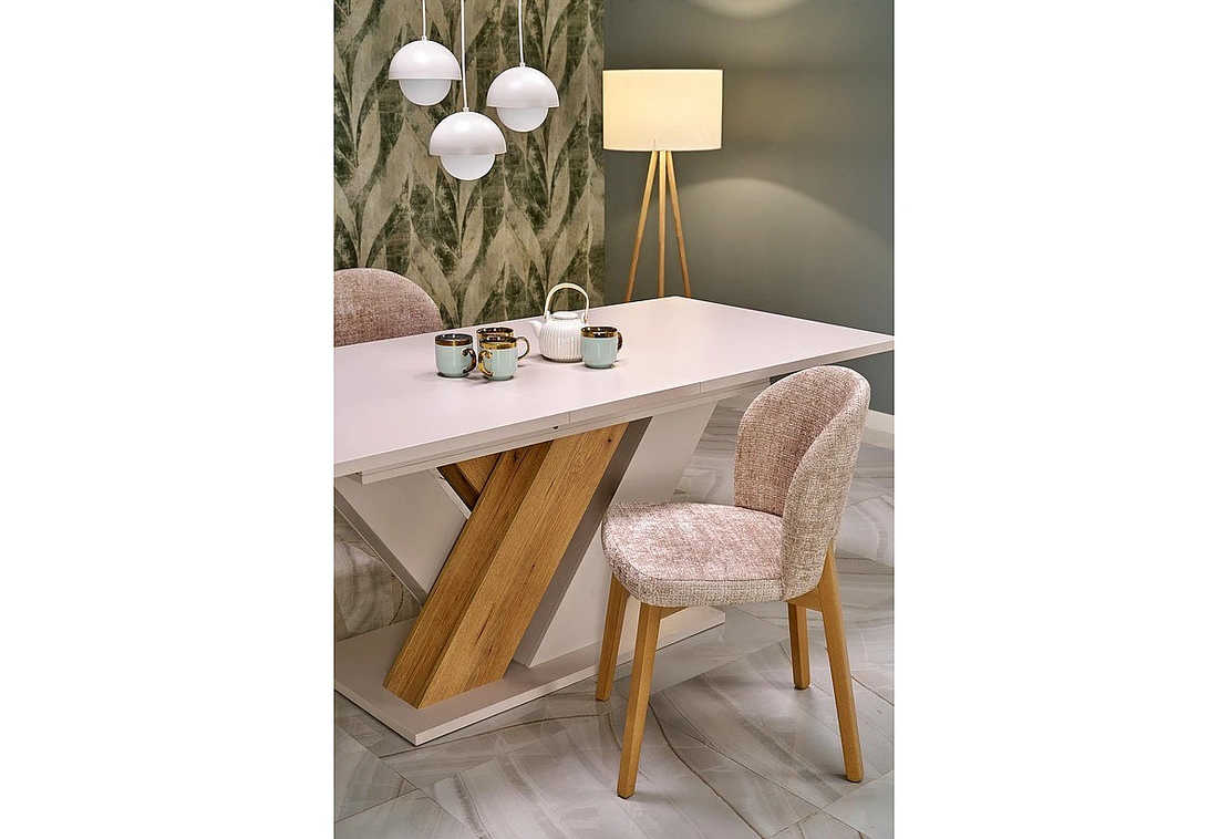 Трапезна маса BRANDON разтегателна - кашмир/дъб кремона