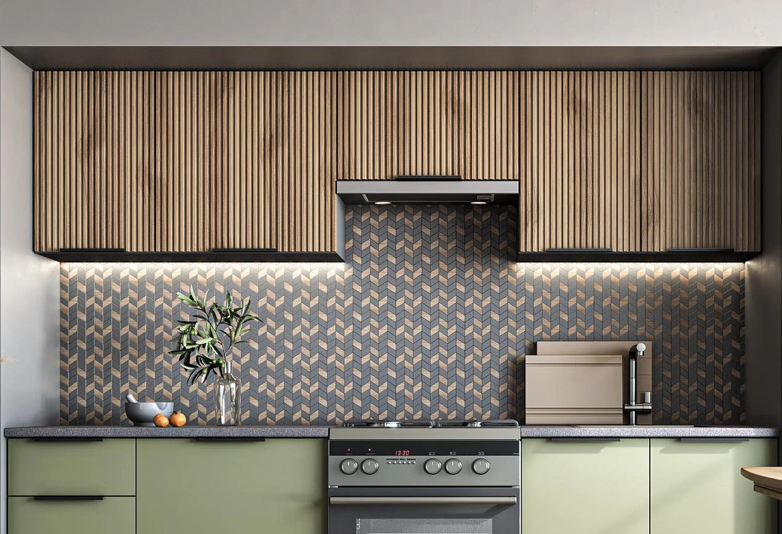 Кухня KSENIA 2.40 светъл орех/пистачио/антрацит/плот сиво