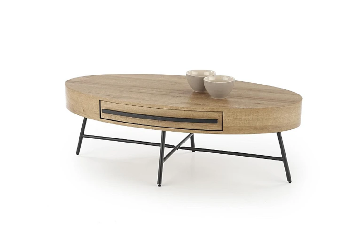 Холна маса CAROLINA елипса с чекмедже - златен дъб/черно