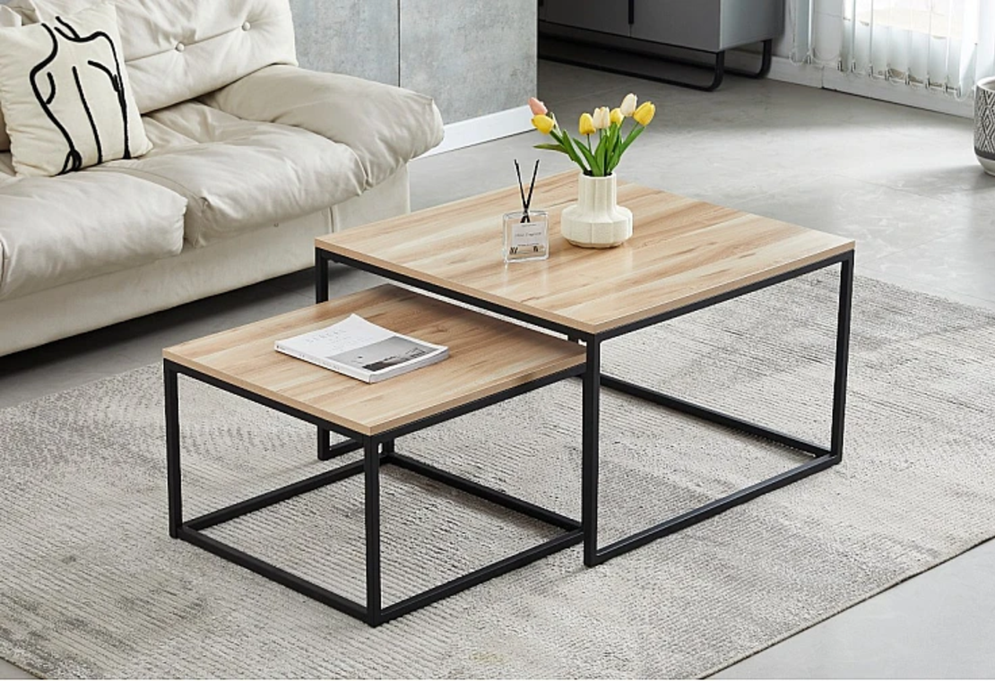 Комплект 2 холни маси VIOLETA - орех/черно