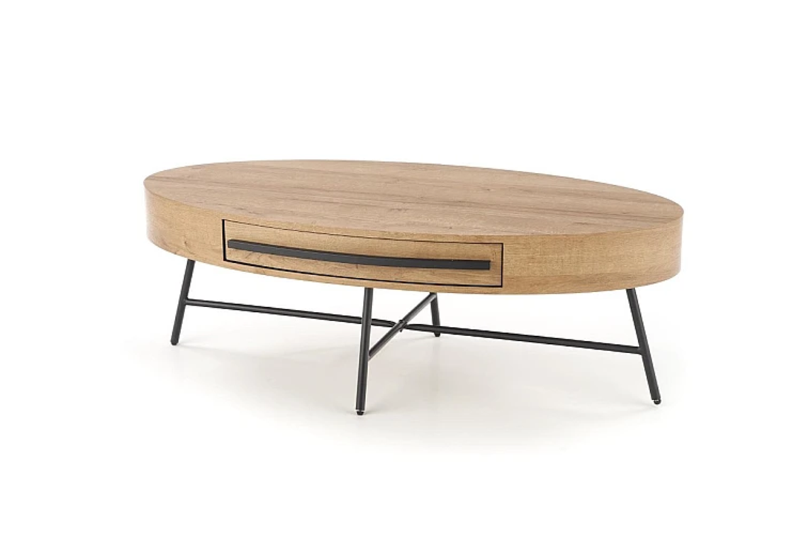 Холна маса CAROLINA елипса с чекмедже - златен дъб/черно