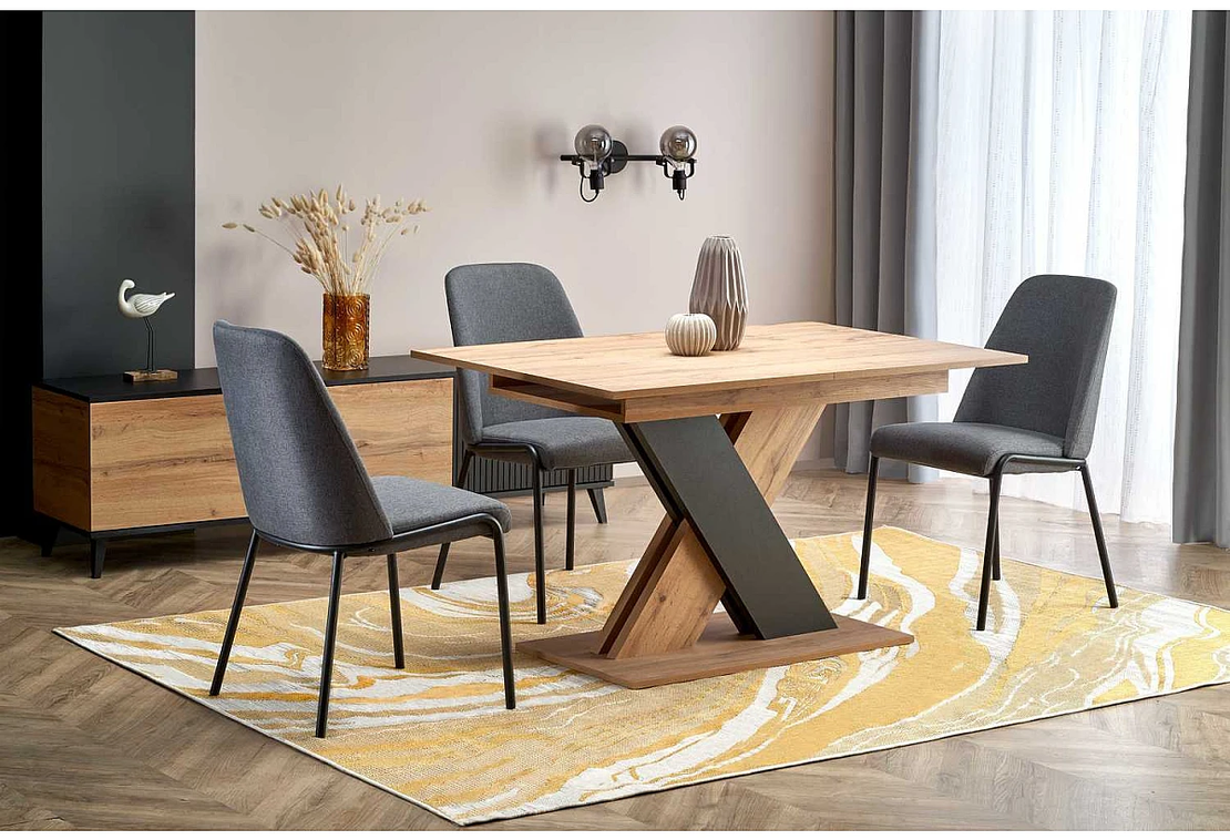 Трапезна маса XARELTO разтегателна - дъб вотан/черно