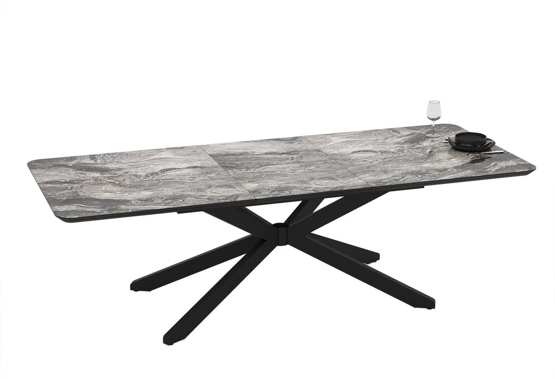 Трапезна маса MONA разтегателна - черен мрамор/черно