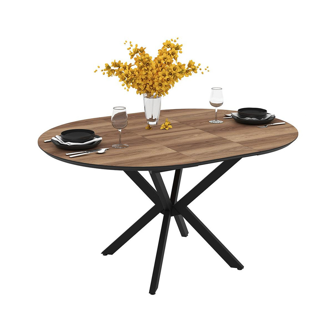 Трапезна маса DOBOK разтегателна - орех/черно