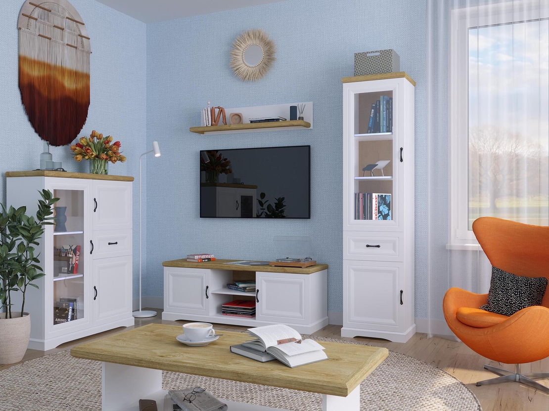 Витрина RIVA WIT NIS 2D1W1S - бяло/дъб харбор