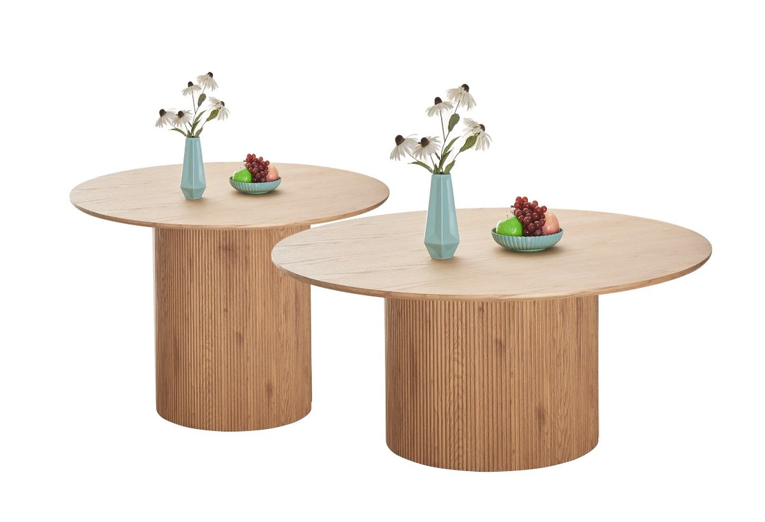 Комплект 2 холни маси ELANI кръгли - натурален дъб