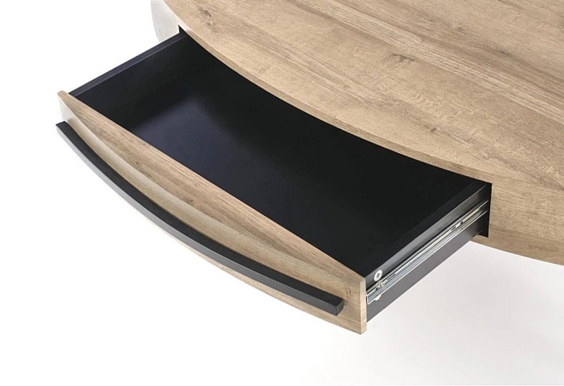 Холна маса CAROLINA елипса с чекмедже - златен дъб/черно