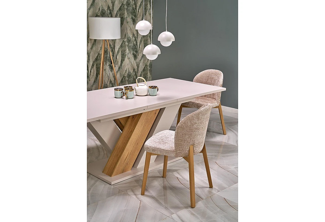 Трапезна маса BRANDON разтегателна - кашмир/дъб кремона