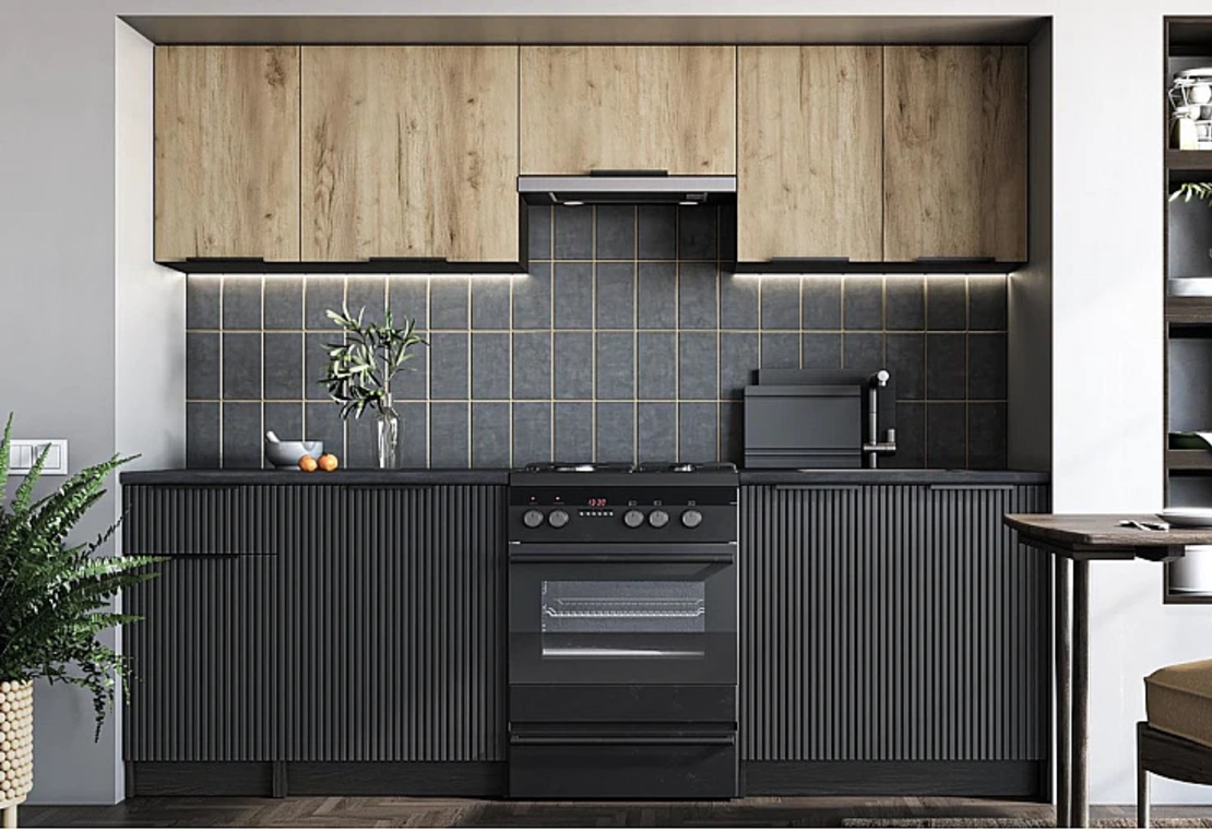 Кухня EMMA 2.40 карбон/дъб артисан/черно