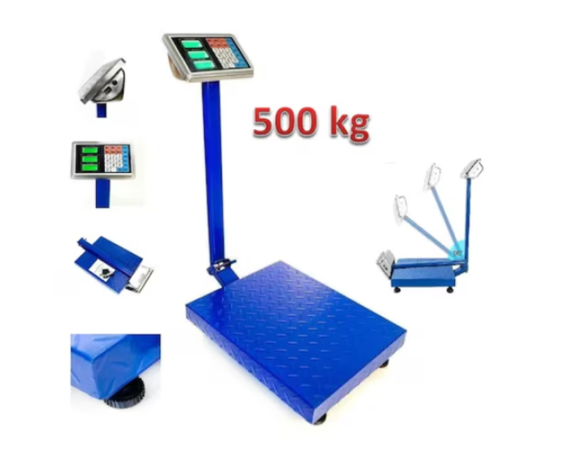 Електронен кантар 500 кг с акумулатор и метална платформа от вълнообразна ламарина, сгъваемо рамо